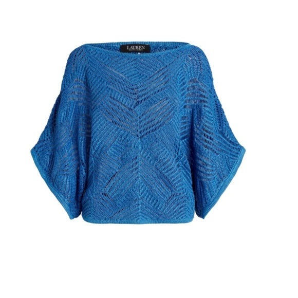 Lauren Ralph Lauren Black Label Oversized Mesh Sweater Bright Blue - Picture 1 of 8